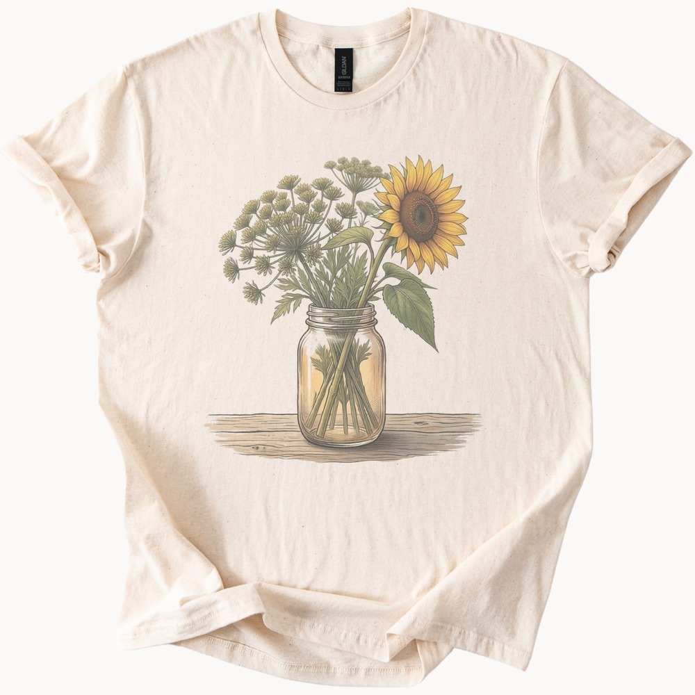 Sunflower and Queen Anne's Lace in a Glass Jar Tee